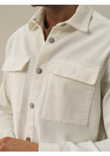 Erkek Ekru Pamuk Dokulu Regular Fit Gömlek Ceket modelleri