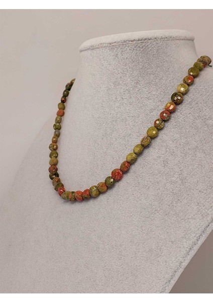 Unakit Taşı Yassı Faset Kesim Kolye 6X4MM (Sabit Klipsli)