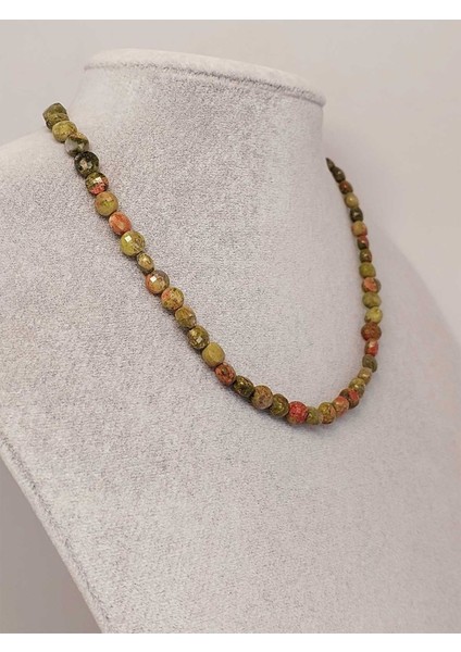 Unakit Taşı Yassı Faset Kesim Kolye 6X4MM (Sabit Klipsli)