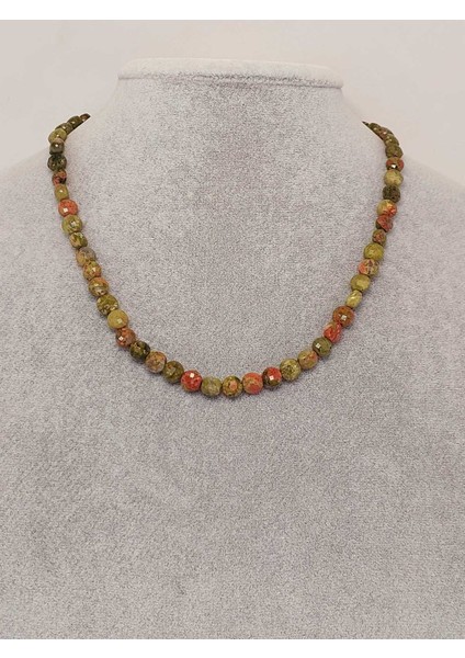 Unakit Taşı Yassı Faset Kesim Kolye 6X4MM (Sabit Klipsli)