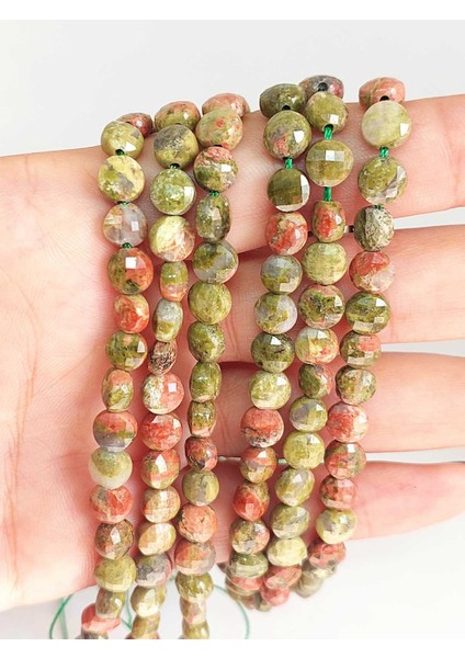Unakit Taşı Yassı Faset Kesim Kolye 6X4MM (Sabit Klipsli)