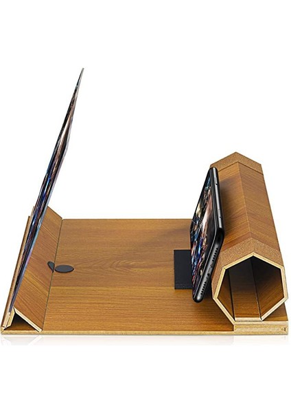 Ahşap Tahıl 12 Inç Cep Telefonu Ekran Büyüteci 3D Cep Telefonu Tutucu Büyüteç (Yurt Dışından)