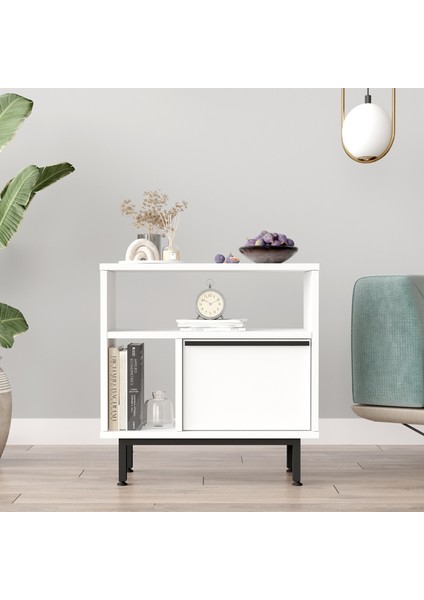 Ocean Yan Sehpa Komodin Kapaklı Metal Ayaklı Beyaz On6-W fiyatları