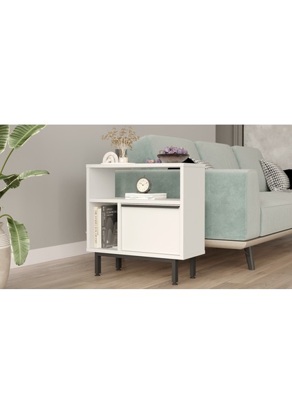 Ocean Yan Sehpa Komodin Kapaklı Metal Ayaklı Beyaz On6-W modelleri