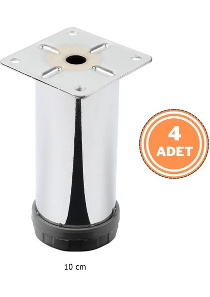 4 Adet Mobilya Ayağı Metal 10 cm Alttan Ayarlı 42 mm Krom Ayak