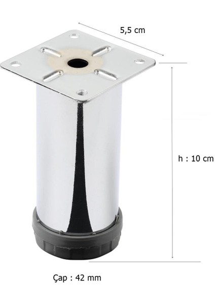 4 Adet Mobilya Ayağı Metal 10 cm Alttan Ayarlı 42 mm Krom Ayak fiyatları