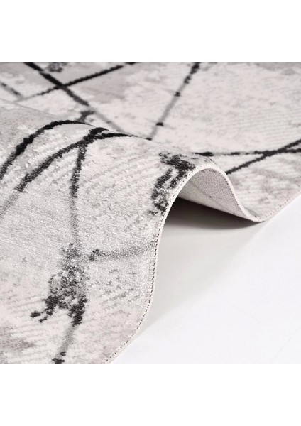 Gri Geometrik Salon Halısı - Yumuşak Dokulu Oturma Odası Halısı