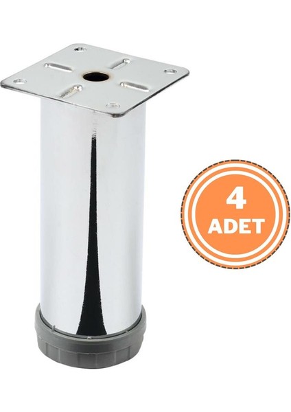 4 Adet Mobilya Ayağı Metal 12 cm Alttan Ayarlı 42 mm Krom Ayak