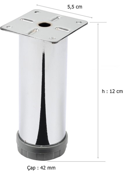 4 Adet Mobilya Ayağı Metal 12 cm Alttan Ayarlı 42 mm Krom Ayak fiyatları