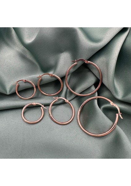 Jewel by Aila Orta Boy Rose Gold Kaplama Kadın Gümüş Ince Halka Küpe modelleri