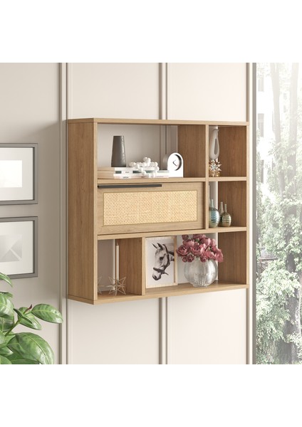 Ocean Duvar Rafı Kitaplık Kapaklı Uv Baskı Sepet-Jüt On5-Su