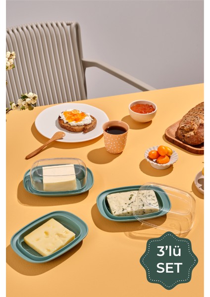 3lü Şeffaf Kapaklı Kahvaltılık Saklama Kabı Mint
