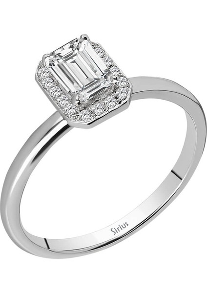 Pırlanta ve Emerald Kesim Beyaz Safir Tektaş Yüzük 0431R0031