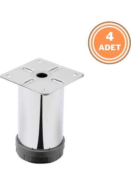 4 Adet Mobilya Ayağı Metal 8 cm Alttan Ayarlı 42 mm Krom Ayak