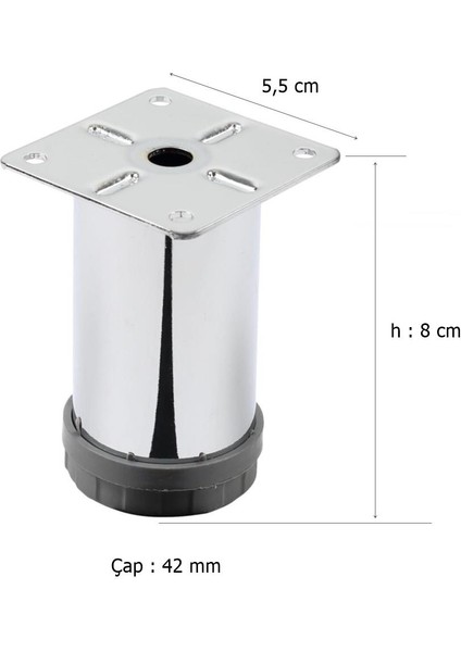 4 Adet Mobilya Ayağı Metal 8 cm Alttan Ayarlı 42 mm Krom Ayak fiyatları
