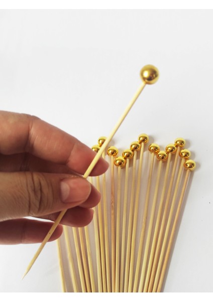 15 cm Uzun Kürdan - 30 Adet Gold Inci Pasta Kürdanı - Kokteyl Karıştırıcı fiyatları