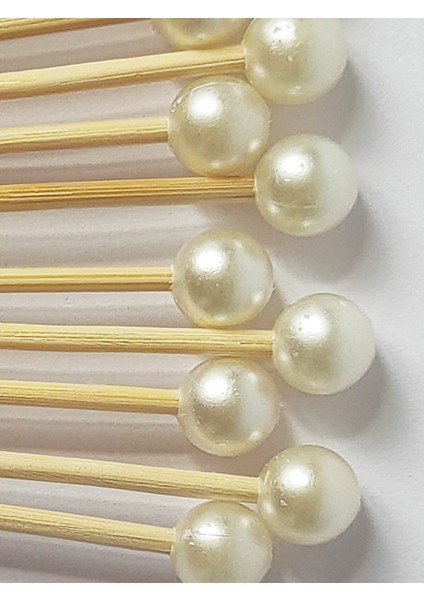 15 cm Uzun Kürdan - 30 Adet Krem Incili Pasta Kürdanı - Kokteyl Karıştırıcı - Inci 10 mm