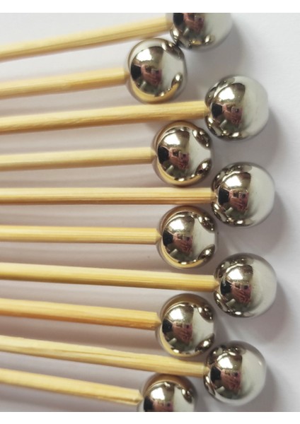 15 cm Uzun Kürdan - 30 Adet Gümüş Incili Sunum Kürdanı - Kokteyl Karıştırıcı - Inci 10 mm