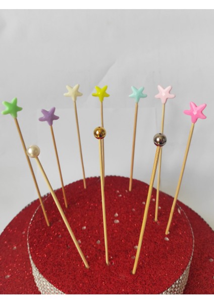 15 cm Uzun Kürdan - 30 Adet Gümüş Incili Sunum Kürdanı - Kokteyl Karıştırıcı - Inci 10 mm