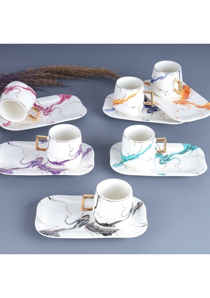 6 Kişilik Renkli Türk Kahve Fincanı 90 ml
