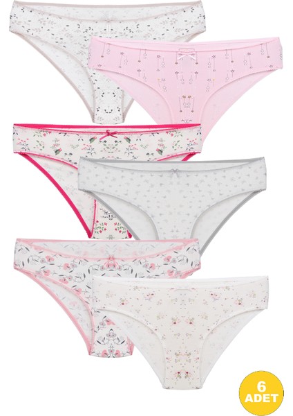 Kadın Çiçek Desenli Rahat ve Esnek Likralı Penye Külot 6'lı Paket