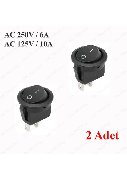 20MM Yuvarlak 2 Pin On/off Işıksız Power Anahtar 2 Adet