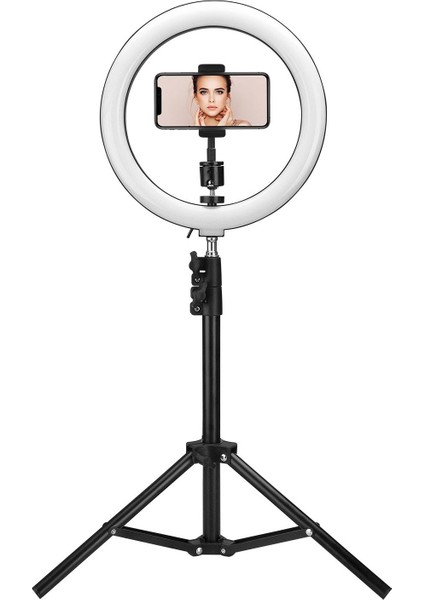 10 Inç 140 cm Tripodlu Ring Light 5500K Led Işıklı Tripod Selfie Makyaj Işığı AS-SF200