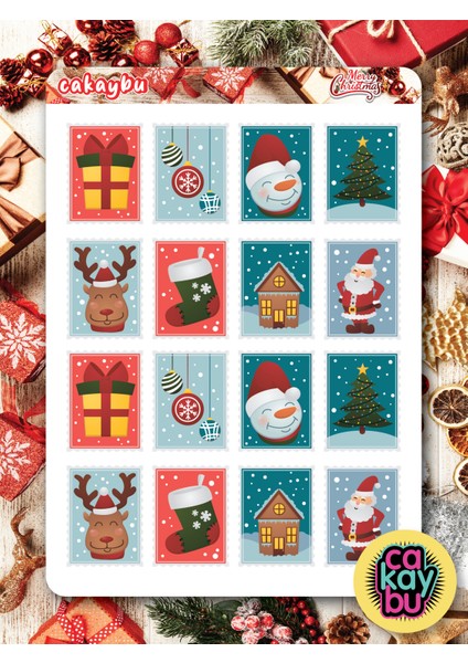 Hediye Paketi Christmas Sticker Set A4 Boyutunda 1 Sayfa