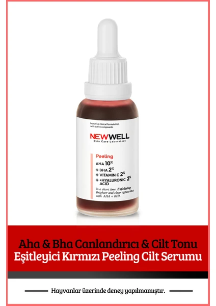 New Well Aha & Bha Canlandırıcı & Cilt Tonu Eşitleyici Kırmızı Peeling Cilt Serumu 30 ml