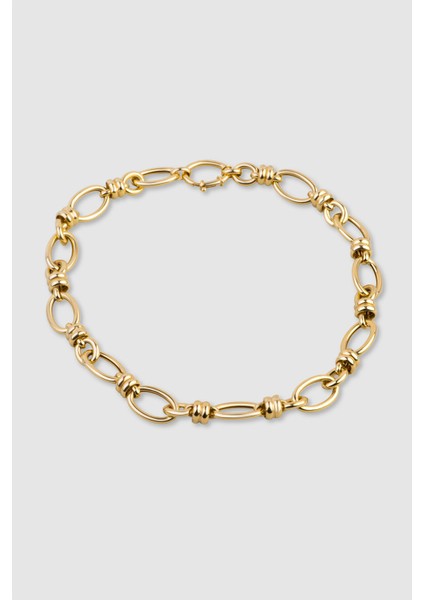 Düğüm Detaylı 18 Ayar Sarı Altın Kaplama 45 cm Gümüş Tasarım Zincir Kolye