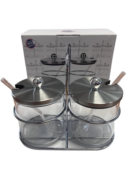 Un 555 2'li Metal Standlı Kaşıklı Cam Baharatlık fiyatları