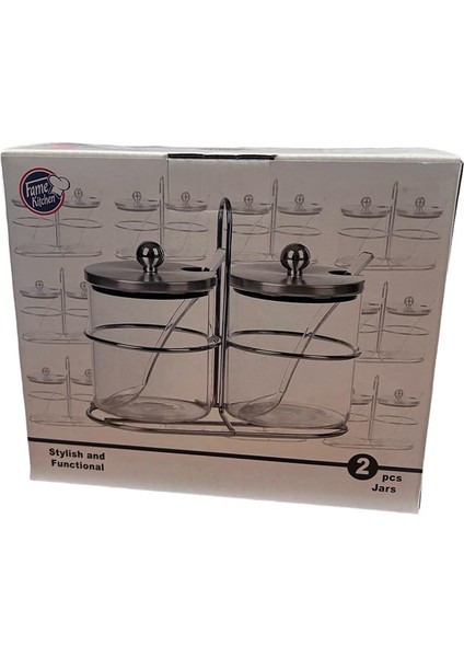 Un 555 2'li Metal Standlı Kaşıklı Cam Baharatlık modelleri