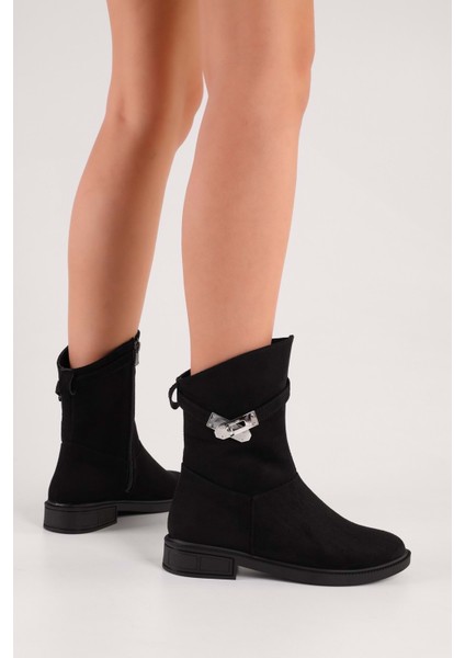 Kadın Mayslie Siyah Süet Tokalı Düz Topuklu Bot modelleri