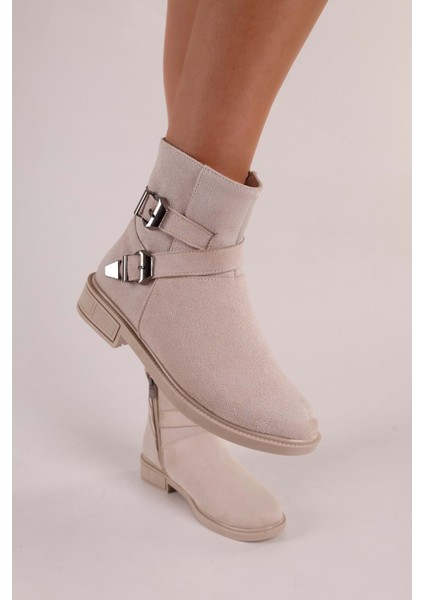 Kadın Sukie Bej Süet Tokalı Düz Topuklu Bot