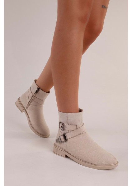 Kadın Sukie Bej Süet Tokalı Düz Topuklu Bot fiyatları