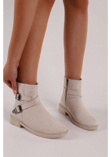 Kadın Sukie Bej Süet Tokalı Düz Topuklu Bot modelleri