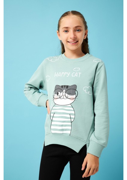 Happy Cat Baskı Detaylı Taytlı Kız Çocuk Takım Çağla fırsatları