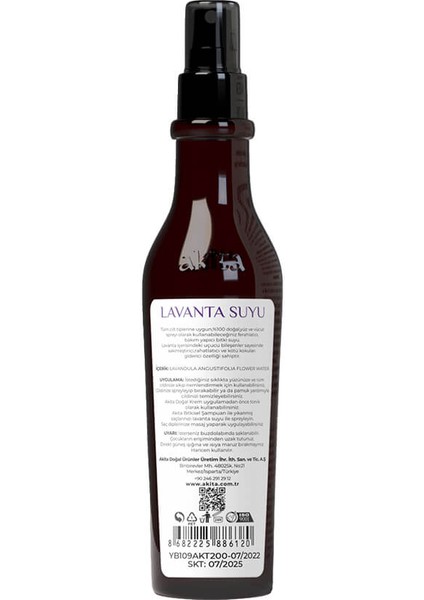 % 100 Doğal Yağı Alınmamış Lavanta Suyu 250mL fiyatları