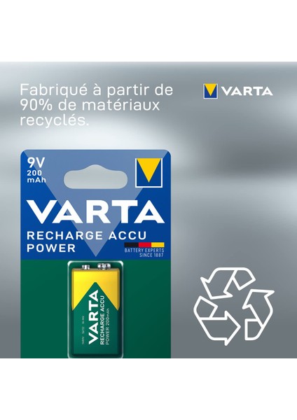 Ata Elektronik VARTA 9V 200MAH Şarjlı 9 Volt Kare Pil Tekli Blister 1 Adet Kare 9 Volt Şarz Edilir Pil