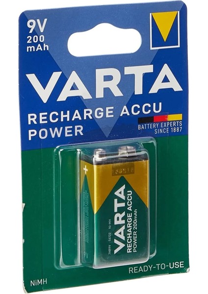 Ata Elektronik VARTA 9V 200MAH Şarjlı 9 Volt Kare Pil Tekli Blister 1 Adet Kare 9 Volt Şarz Edilir Pil