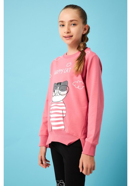 Happy Cat Baskı Detaylı Taytlı Kız Çocuk Takım Gül Kurusu indirimleri