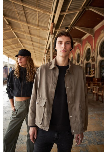 Erkek Haki Regular Fit Gabardin Ceket