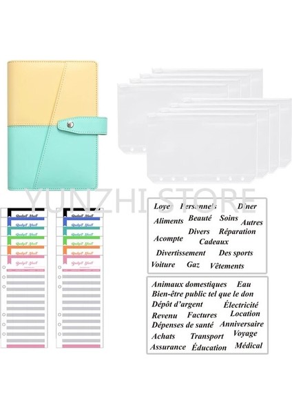 Yeşil Sarı A6 Dondurma Rengi A6 Bütçe Bağlayıcı Defter Planlayıcısı Organizatör 8 Adet Fermuarlı Cepler 2 Adet Fransız Alfabesi Çıkartmalar Dropshipping (Yurt Dışından)