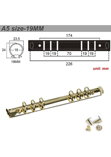Altın A5 19 mm Metal Spiral Halkalar Bağlayıcı Klip 2 Çift Vidalı Günlüğü Dizüstü Planlayıcısı A5 Bağlayıcı Klip Dosya Klasörü (Yurt Dışından)