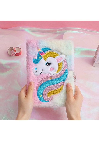 Çeşitli Renk Dizüstü Kilit Öğrenci Günlüğü Peluş Sevimli Süt Güzel Kız Defterler Unicorn Kapak Karikatür Not Defteri Malzemeleri Çocuk Kız (Yurt Dışından) fırsatları
