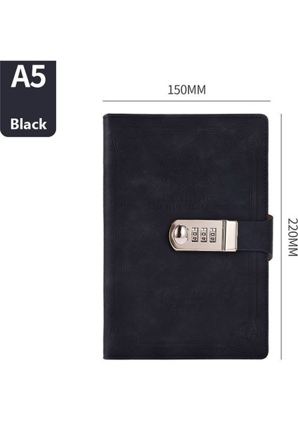 Siyah A5 200 Sayfa Retro Şifre Kitap Kilitli Günlüğü Kalınlaşmış Yaratıcı El Defter Öğrenci Not Defteri Kırtasiye Dizüstü Bağlayıcı (Yurt Dışından)
