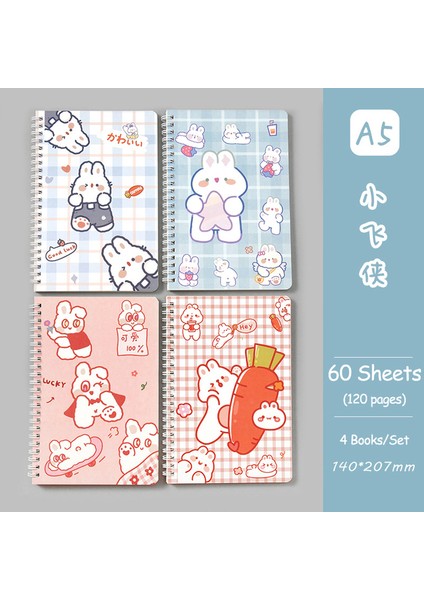 Fly Tavşan Rastgele 2 Kitap A5 Boyutu Bobin Astarlı Defterler Kawaii Kapak 2 Rastgele Sevimli Kitaplar Kawaii Kore Kırtasiye Öğrenciler Için Okul Malzemeleri (Yurt Dışından)
