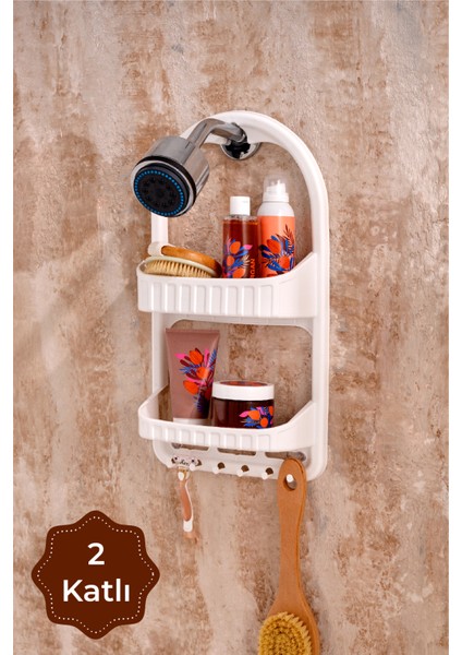 2 Katlı Şampuanlık Banyo Düzenleyici Beyaz
