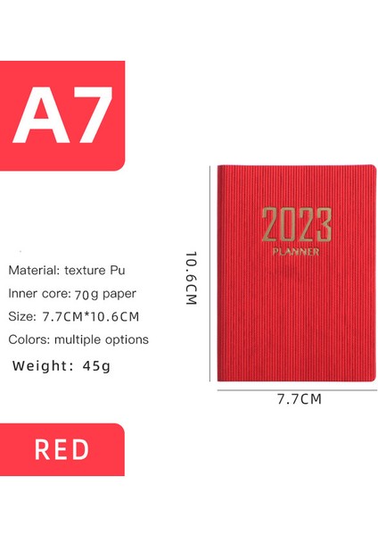 Kırmızı A7 A7 2023 Suni Deri Kapak Planlayıcısı Dizüstü Yıllık Aylık Haftalık Günlük Planlayıcı Takvim Gündem Okul Ofis Malzemeleri (Yurt Dışından)