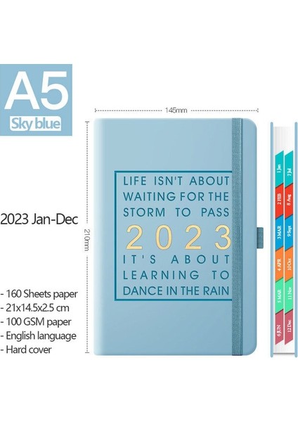 Gök Mavisi A5 2023 Planlayıcısı Dizüstü Gündem Haftalık Aylık Günlük Sekmeler ile Okul Ofis Malzemeleri Kawaii Kırtasiye Hedef Alışkanlık Programı (Yurt Dışından)